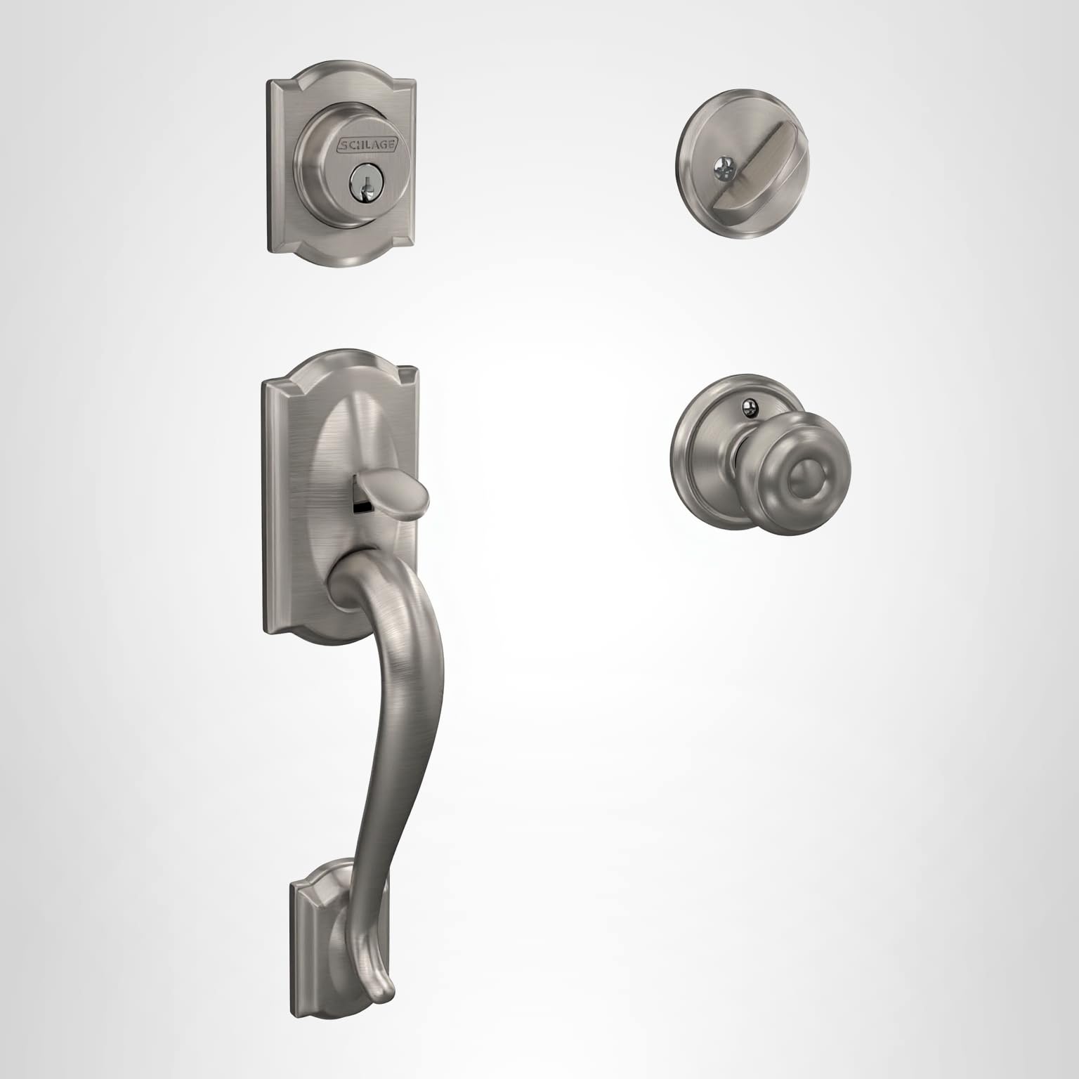 Schlage F60 V CAM 619 GEO Camelot Front Entry Handleset with